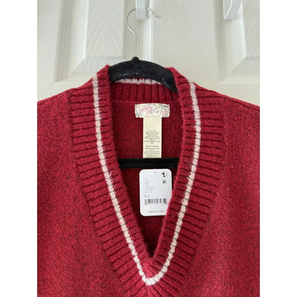 Free People Varsity Stripe Poncho Sweater Vest Boho Tassel NWT‎